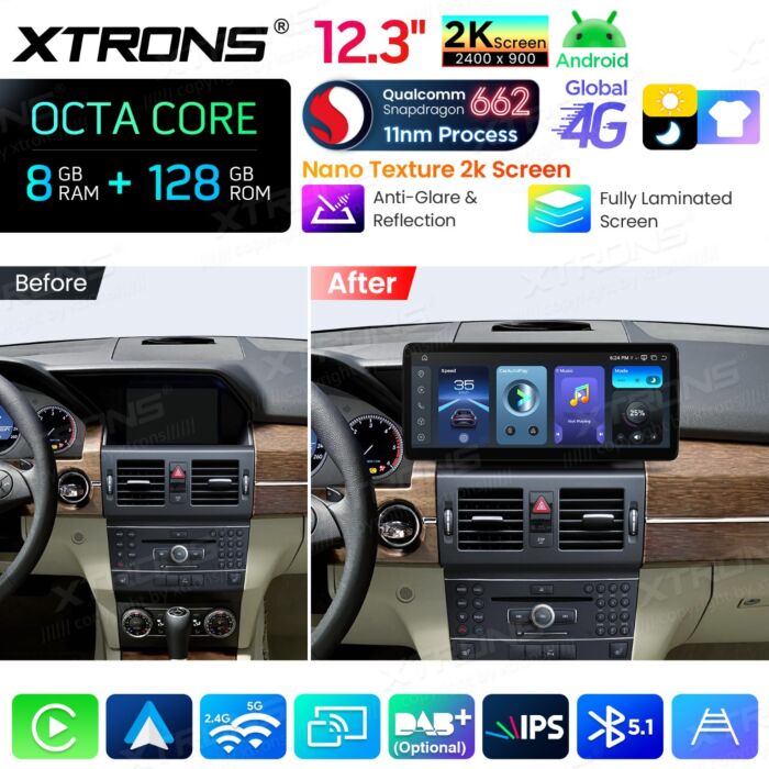 Autoradio Android da 12,3" per Mercedes-Benz Classe GLK | Apple CarPlay e Android Auto | QBMH2440M12GLK40L