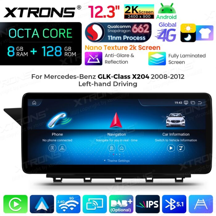 Autoradio Android da 12,3" per Mercedes-Benz Classe GLK | Apple CarPlay e Android Auto | QBMH2440M12GLK40L