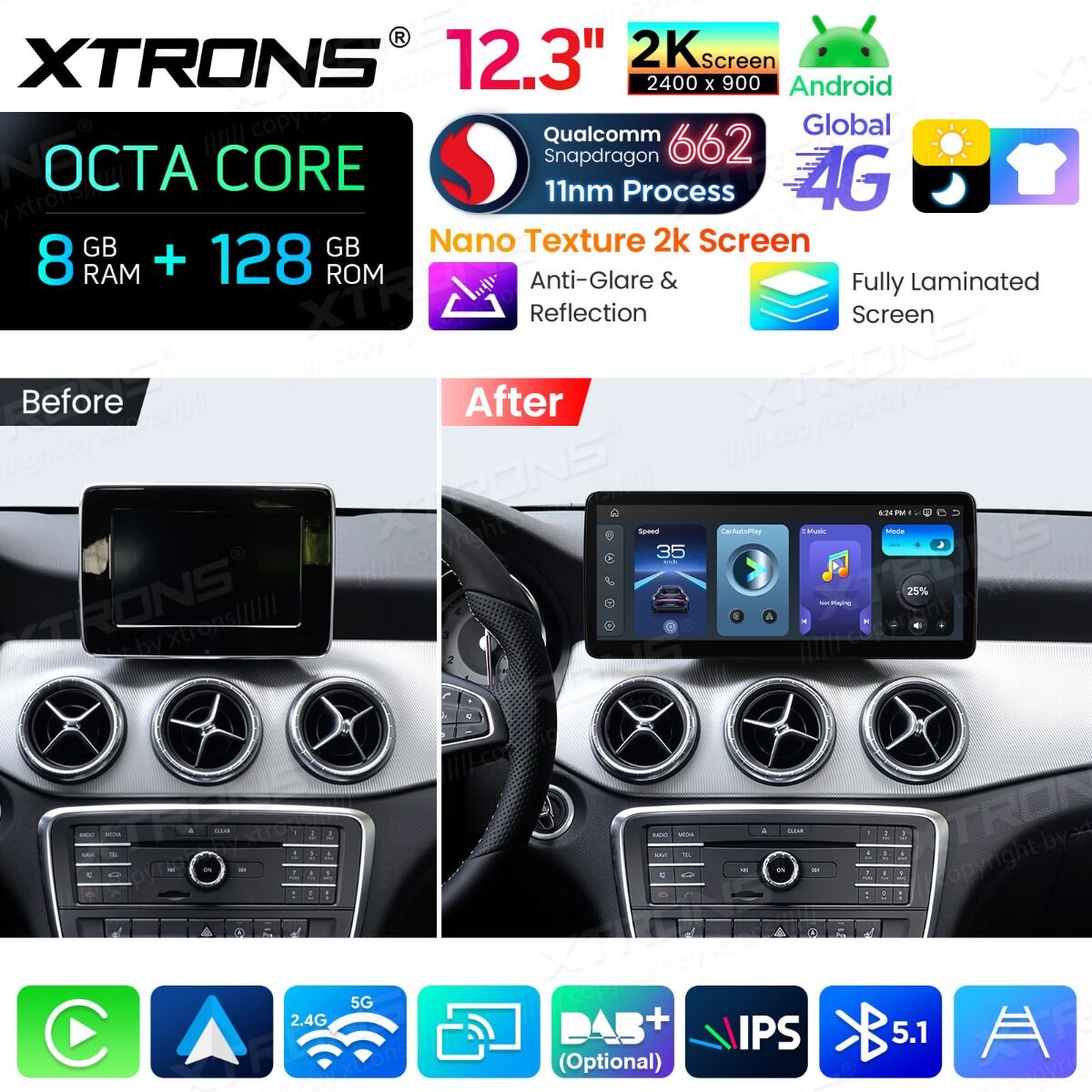 Autoradio Android da 12,3" per Mercedes-Benz Classe B | Apple CarPlay e Android Auto  QBMH2450M12BL
