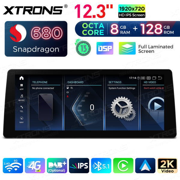 BMW 3 Series E90/91/92/93 M3 CCC/CIC 12.3'' Android 14 Octacore 8GB RAM +128GB  CarPlay Android Auto wireless DSP 4G QGB23CIB12E92