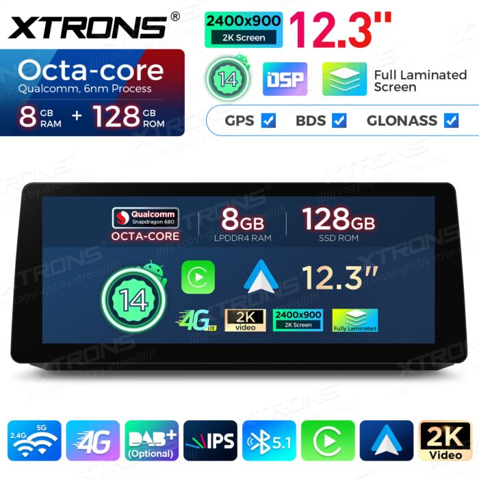 BMW | Serie 5 | Schermo 2K da 12,3″ | Sistema operativo Android e OEM | Qualcomm 680 | Octa Core | 8 GB di RAM e 128 GB di ROM | QGB24CCB12E60