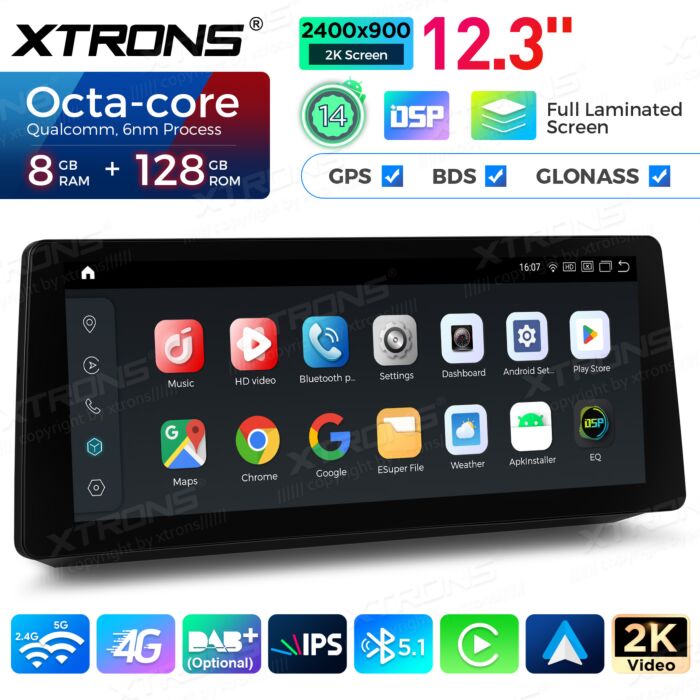 BMW | Serie 5 | Schermo 2K da 12,3″ | Sistema operativo Android e OEM | Qualcomm 680 | Octa Core | 8 GB di RAM e 128 GB di ROM | QGB24CCB12E60