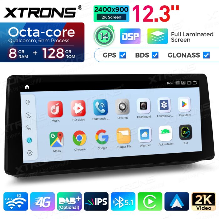 BMW | Serie 5 | Schermo 2K da 12,3″ | Sistema operativo Android e OEM | Qualcomm 680 | Octa Core | 8 GB di RAM e 128 GB di ROM | QGB24CCB12E60