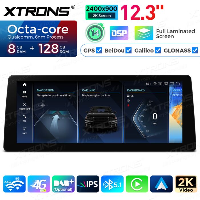 BMW | Serie 3 | Schermo 2K da 12,3″ | Sistema operativo Android e OEM | Qualcomm 680 | Octa Core | 8 GB di RAM e 128 GB di ROM | QGB24CCB12E92