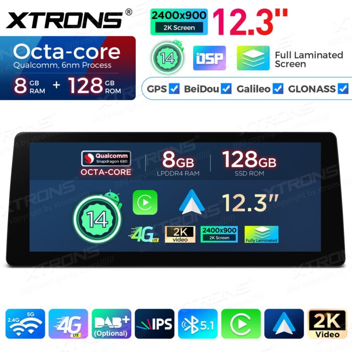 BMW | Serie 3 | Schermo 2K da 12,3″ | Sistema operativo Android e OEM | Qualcomm 680 | Octa Core | 8 GB di RAM e 128 GB di ROM | QGB24CCB12E92