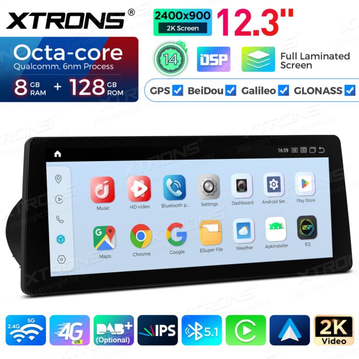 BMW | Serie 3 | Schermo 2K da 12,3″ | Sistema operativo Android e OEM | Qualcomm 680 | Octa Core | 8 GB di RAM e 128 GB di ROM | QGB24CCB12E92