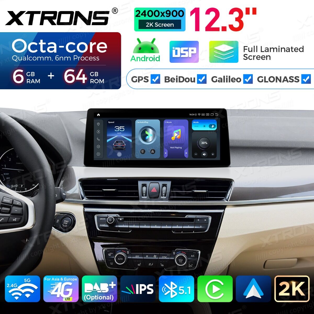 BMW X1 X2 F48 F49 F39 2016-2020 NBT 12,3" Qualcomm 668/680 Wireless CarPlay Android Auto Multimedia HD 1920*720 QLED Dual BT 4G LTE  QGBS25NB12X1N