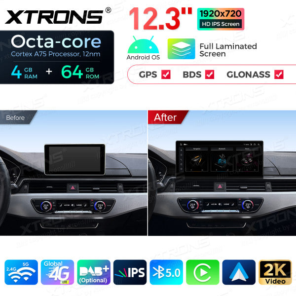 Audi A4 S4 RS4 A5 S5 RS5 MIB 2016-2020 Android 13  4/64 GB Octa Core  12,3" Carplay Android auto wireless USB GPS QLA23A4NL