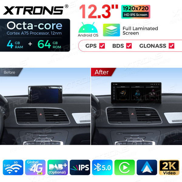 Audi Q3 SQ3 RS13  (2013-2018) MMI Android 14 Octa Core da 12,3"  4+64 GB 4G LTE schermo IPS 2K carplay android auto wireless QLA23Q3