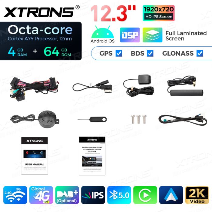 Autoradio Android da 12,3" per Mercedes-Benz Classe C | Apple CarPlay e Android Auto QLM2245M12C45L