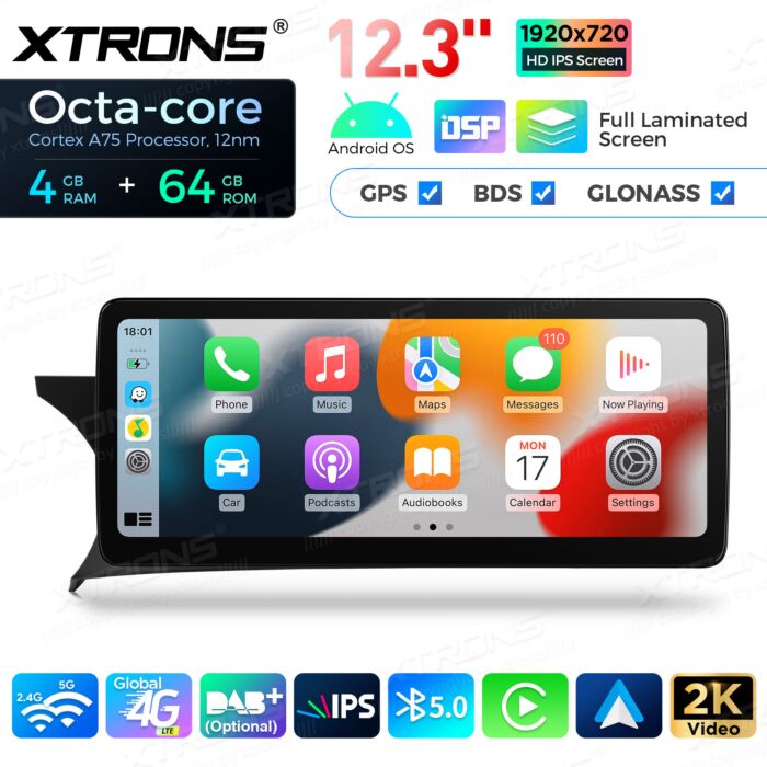 Autoradio Android da 12,3" per Mercedes-Benz Classe C | Apple CarPlay e Android Auto QLM2245M12C45L