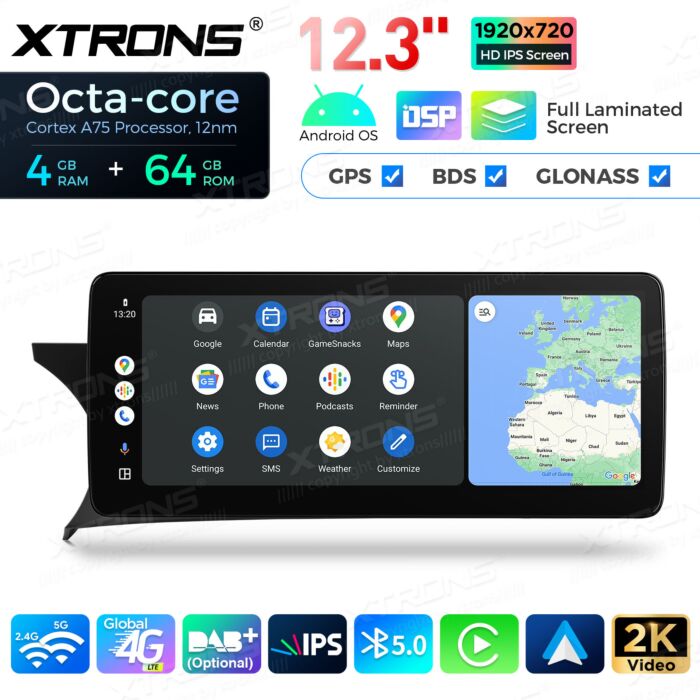 Autoradio Android da 12,3" per Mercedes-Benz Classe C | Apple CarPlay e Android Auto QLM2245M12C45L