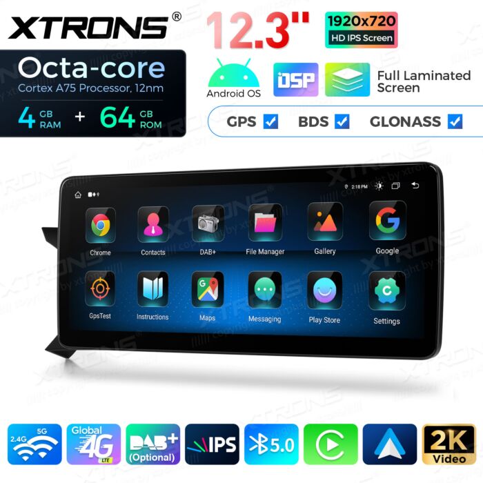 Autoradio Android da 12,3" per Mercedes-Benz Classe C | Apple CarPlay e Android Auto QLM2245M12C45L