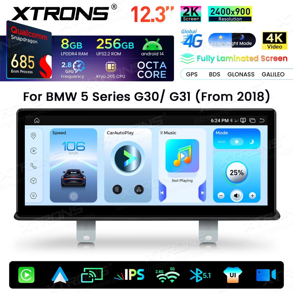 BMW Serie 5 G30/G31 (2018-) EVO Android da 12,3 " Qualcomm 685, 8+256 GB di RAM e schermo 2K  QWBX24EVB12FVN