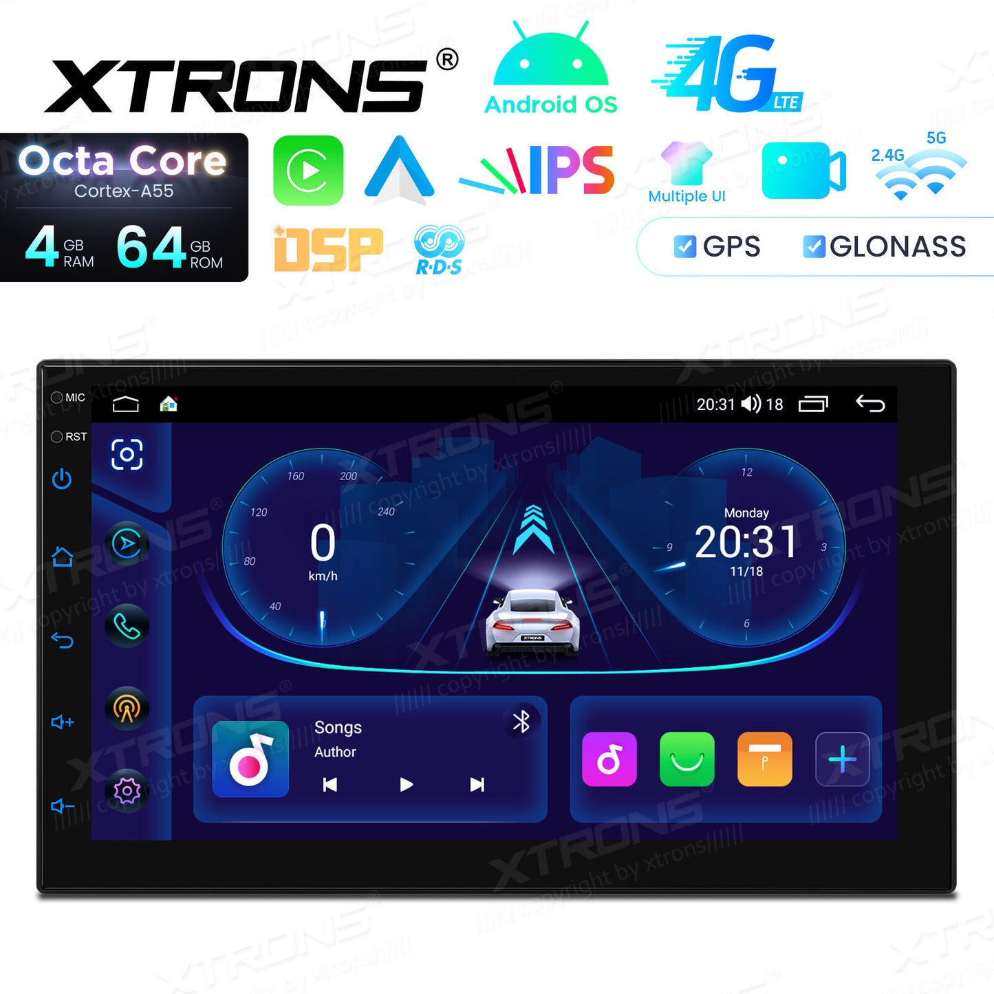Universale 2 DIN 7" Sistema operativo Android OS 8 Core  4 GB di RAM e 64 GB di ROM  Schermo IPS Carplay Android auto wireless WIFI Bluetooth GPS  TID701L