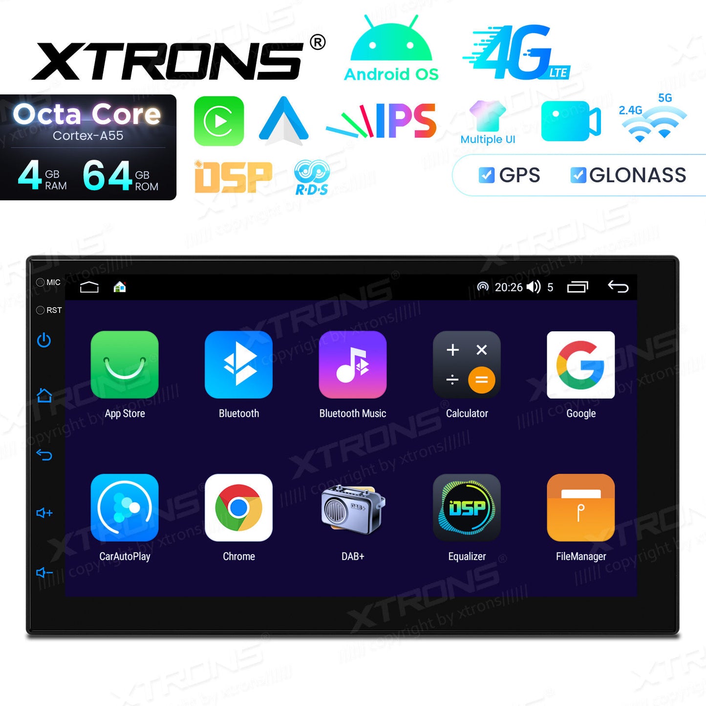 Universale 2 DIN 7" Sistema operativo Android OS 8 Core  4 GB di RAM e 64 GB di ROM  Schermo IPS Carplay Android auto wireless WIFI Bluetooth GPS  TID701L