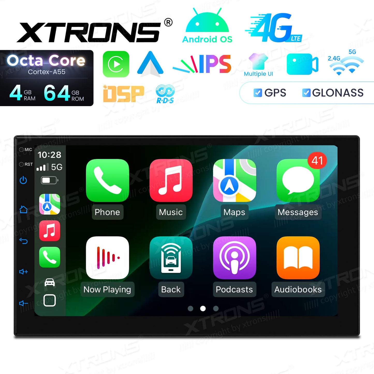 Universale 2 DIN 7" Sistema operativo Android OS 8 Core  4 GB di RAM e 64 GB di ROM  Schermo IPS Carplay Android auto wireless WIFI Bluetooth GPS  TID701L