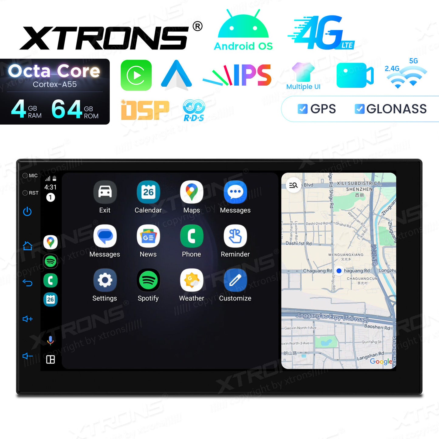 Universale 2 DIN 7" Sistema operativo Android OS 8 Core  4 GB di RAM e 64 GB di ROM  Schermo IPS Carplay Android auto wireless WIFI Bluetooth GPS  TID701L