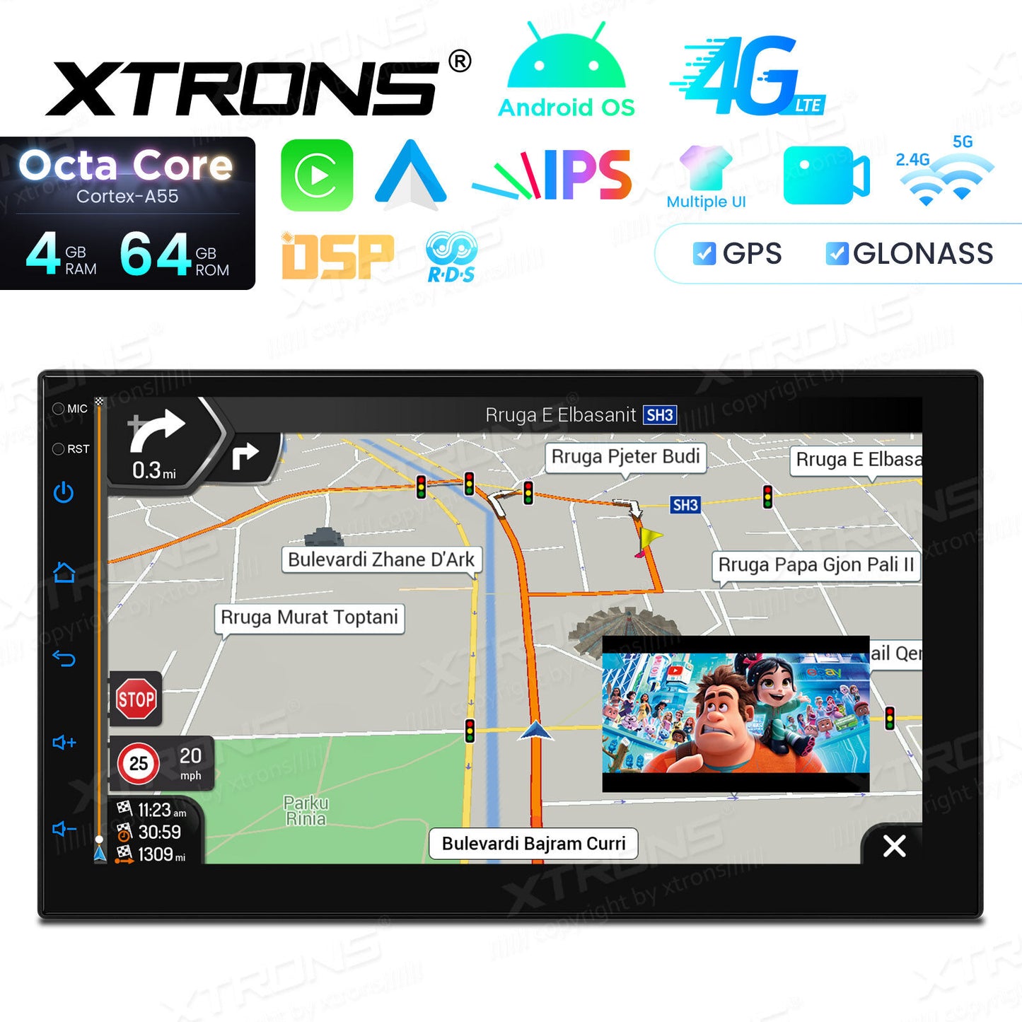 Universale 2 DIN 7" Sistema operativo Android OS 8 Core  4 GB di RAM e 64 GB di ROM  Schermo IPS Carplay Android auto wireless WIFI Bluetooth GPS  TID701L