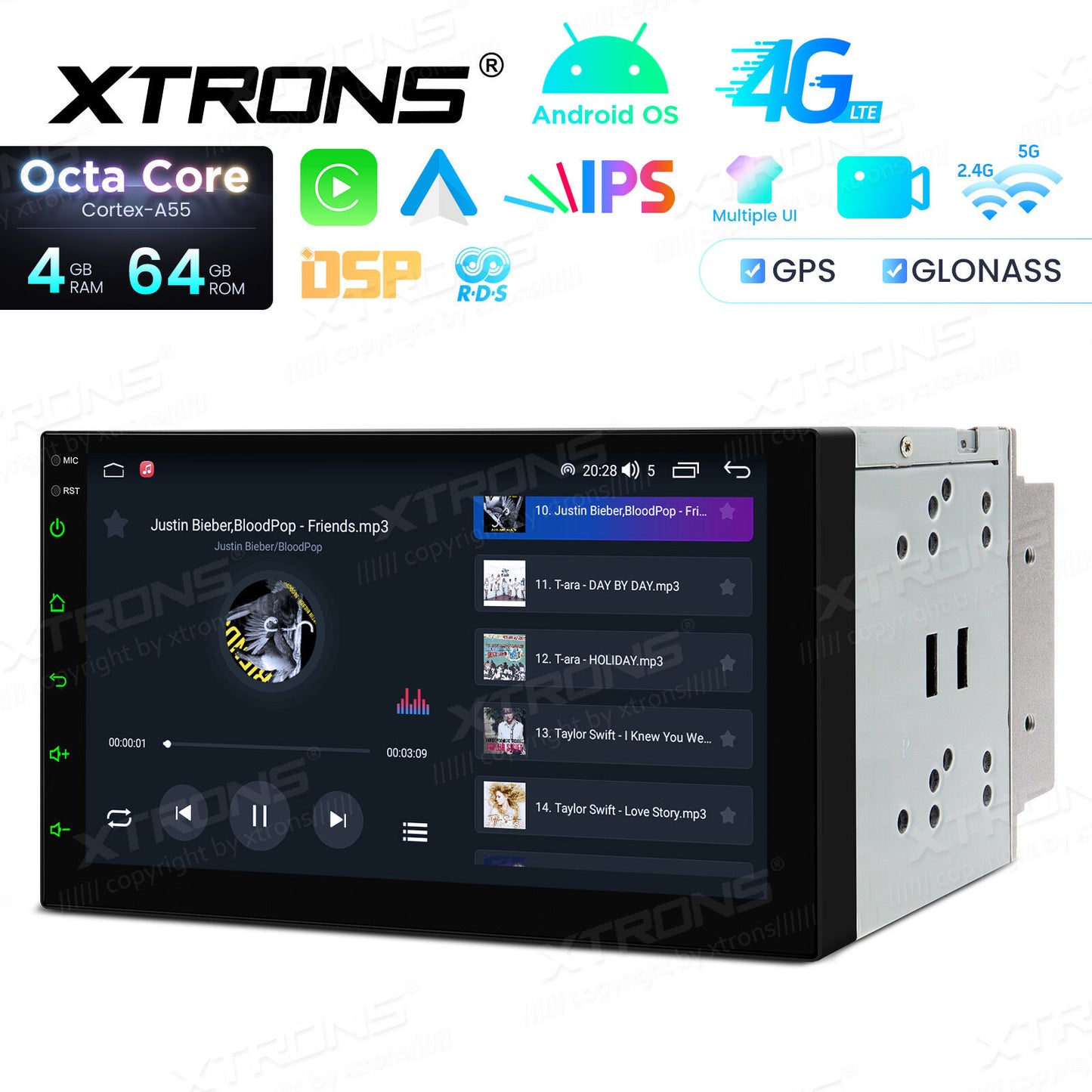 Universale 2 DIN 7" Sistema operativo Android OS 8 Core  4 GB di RAM e 64 GB di ROM  Schermo IPS Carplay Android auto wireless WIFI Bluetooth GPS  TID701L