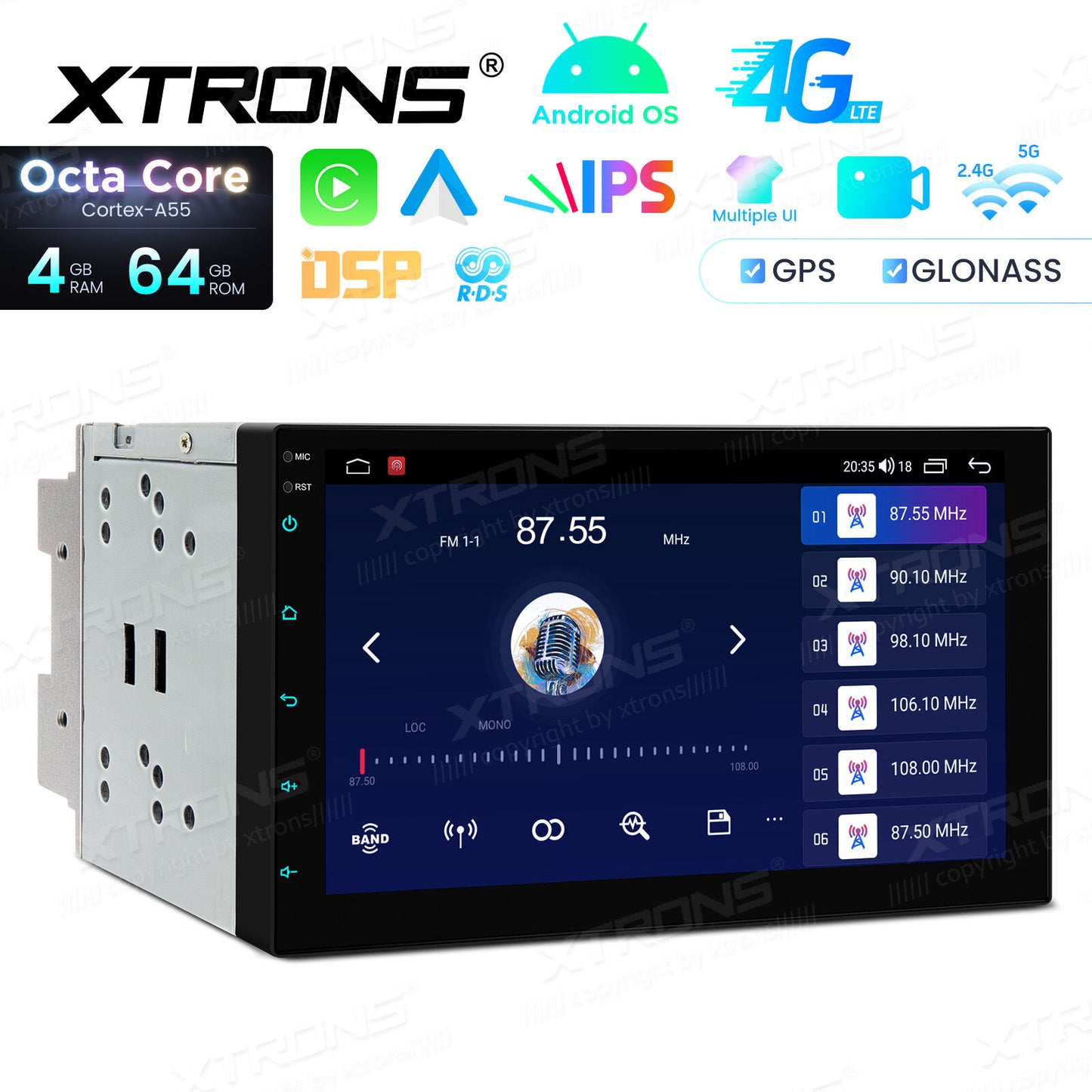 Universale 2 DIN 7" Sistema operativo Android OS 8 Core  4 GB di RAM e 64 GB di ROM  Schermo IPS Carplay Android auto wireless WIFI Bluetooth GPS  TID701L